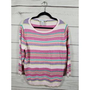 Sag Harbor Women's Pink Striped Lightweight Pullover Sweater Size‎ Large NWT